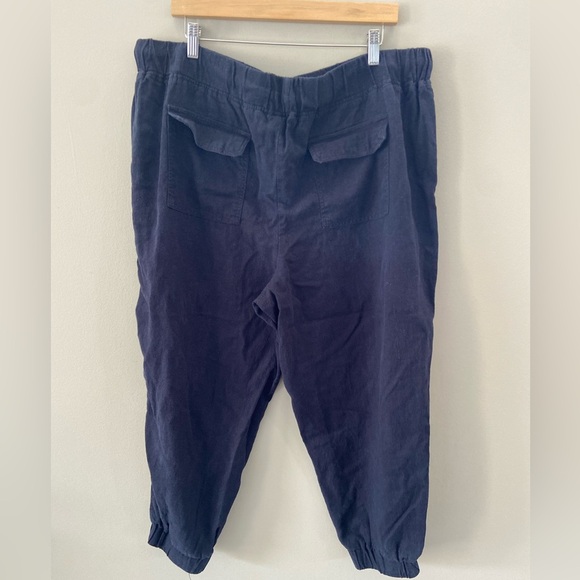 Per Se Navy Blue Linen Blend Relaxed Fit Lightweight Joggers - Picture 4 of 5